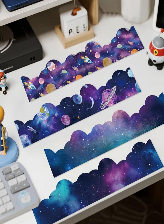 VABAMNA Space Bulletin Board Borders, Space Theme Classroom Decorations, 84ft Galaxy Classroom Decor Rocket Starry Sky Scalloped Borders for Teacher Back to School Classroom Door Wall Decor, 4 Patterns - Image 5